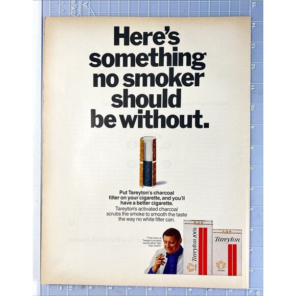 Tareton's Charcoal Filter Cigarette "Something you should Have"Vtg Print Ad 1970 - Picture 2 of 3